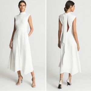 REISS White Livvy Open Back Midi Dress Size 6